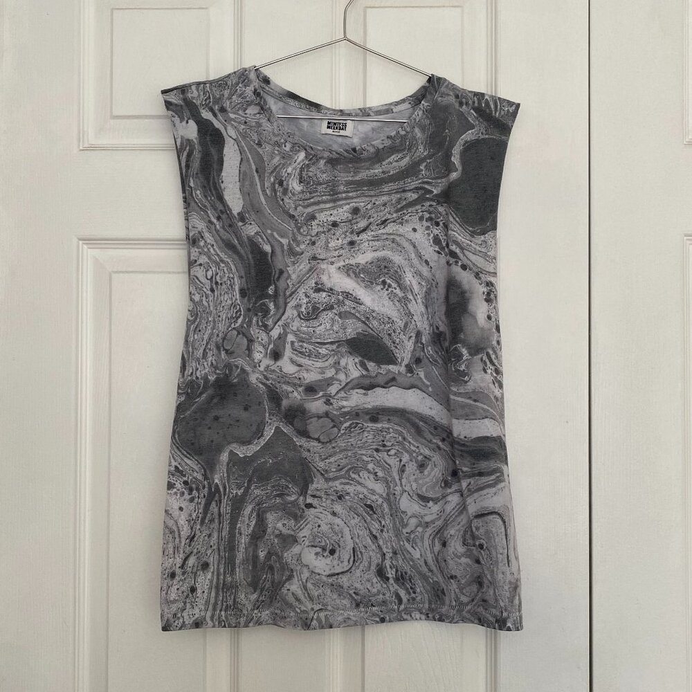 Weekday White/Grey Marble Muscle Tank Top Medium